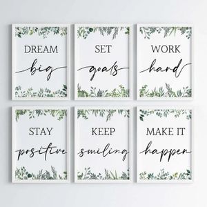 Elegant Floral Inspirational Quote Wall Art – White Frame, Glass Protected, Ready to Hang Home & Office Decor- Set of 6