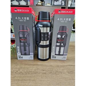 Thermos Flask, 4 LITERS, Insulated Flask, Stainless Steel Drinking Bottle, Insulated Bottle with 3 Drinking Cups, Double Wall Insulation, Camping Water Bottle with Handle, 48 Hours Hot and Cold