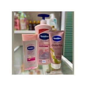 Vaseline 3 in 1 Brightening Package: Intensive Care Vitamin B3 Body Oil 200ML + Daily Brightening Even tone Lotion 600ML+ Gluta-Hya Dewy Radiance Serum Burst Lotion
