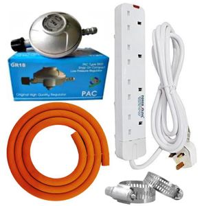 Pac  BEST GAS REGULATOR // BEST 6 KG GAS REGULATOR //Original Universal 6kg Gas //6 Kg Cylinder Regulator For 2 Meko Table Top Cooker & Clips & 2M Delivery Pipe+ Free 4 Way Power Extension Cable