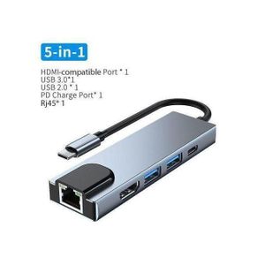 5-IN-1 USB C Hub Type-C Docking Station Multiport Adapter With 4K HD RJ45 Ethernet USB 3.0 PD Charging Port Compatible With MacBook MateBook ChromeBook