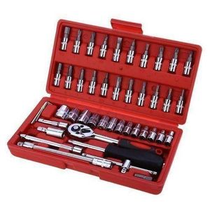 46pcs Tool Sets Car Repair Tool Kit Wrench Set Head Ratchet Pawl Socket Spanner Screwdriver Professional Metalworking Tool Kit