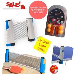 3-in-1 Table Tennis Set – Adjustable Net, 2 table tennis Rackets & table tennis Balls