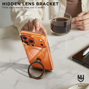 NJOYNY NY 26 MagSafe Clear Case with 360° Spin Stand for Apple iPhone 17 Pro Max – Military-Grade Shockproof Magnetic Cover (Cosmic Orange)