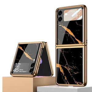 Samsung Galaxy Z Flip3 Case, Gold and Black Ultra Slim Marble Cover Phone Case with Stylish Design