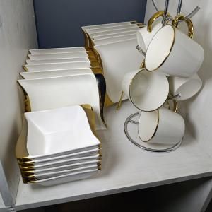 Ceramic 24pcs Wavy Gold Dinner Set