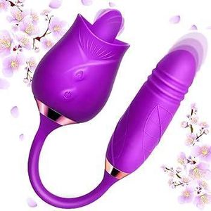 2 in 1 Rose USB Rechargeable G-Spot Vibrator ,Sucking And Thrusting Adult Dildo Sex Toy 