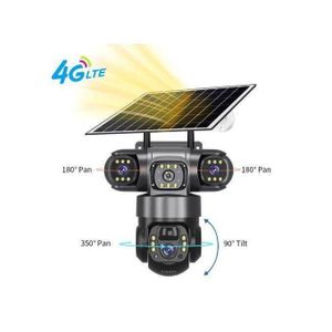 Solar Light  V380 Triple Lens Three Screens Camera Solar Powered - (PIR Human Detection,Colored Night Vision, All Weatherproof, Security Video IP Camara 4mp Battery CCTV Monitor)