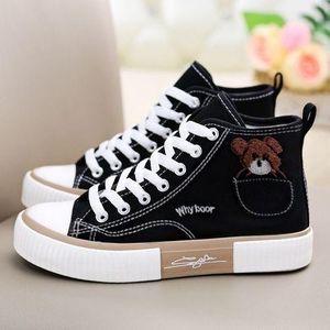 SHJO Sneakers Women Comfortable Daily Canvas Breathable Lightweight Walking Fashion Trainers High-top Shoes - Black