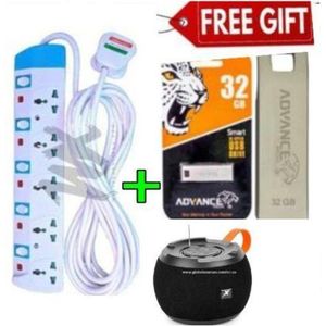 Power King 5-WAY ELECTRIC EXTENSION CABLE,Power Extension With Fuse – DURABLE BUILD EXTENSION SOCKET FOR IRON BOX AND HOME ELECTRONICS LIKE VITRON SMART TV AND IRON BOX LIKE PHILIPS AND AILYONS +FLASH DISK DRIVE -SILVER 32GB +C15 SPEAKER