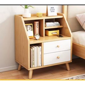 Modern w wood bedside table (or nightstand) with two drawers and two open shelf