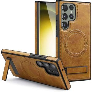 Brown Premium Leather Magnetic Case with MagSafe for Samsung Galaxy S22 Ultra - Classic Slim Leather Shield with MagSafe