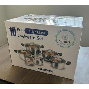 Smart 10 Piece Stainless Steel Induction Enabled Cookware Set, Heavy Duty Pots & Pans with Glass Lids for Gas, Electric & Induction Stoves (Home Use)