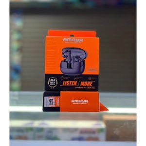 Amaya FreeBuds Pro ATW-323 wireless earbuds featured in orange and black packaging.They offer 40 hours of total playtime with the charging case and utilize Bluetooth 5.3 for connectivity.