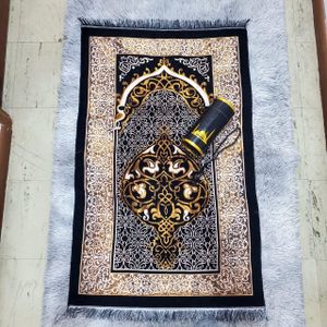 3-in-1 Portable Prayer Mat Set – Foldable Mswalah with Tasbih & Storage Cylinder– Black
