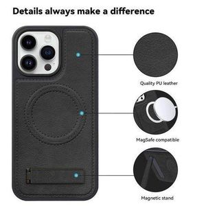 For iphone 16 Pro Case with Stand, Luxury Business Genuine Leather Magsafe Magnetic Kickstand Phone Case for iphone 16 Pro