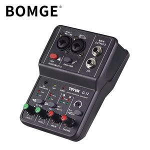 BOMGE Q-12 2 Channels Audio Mixer Sound Mixing Console,USB 48V Phantom Power Compact Sound Mixing Amplifier Adapter for Music Recording Home Karaoke