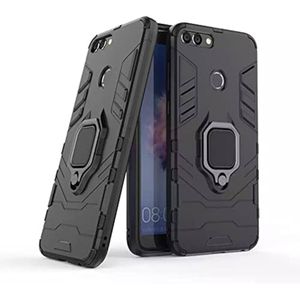 Armor Shockproof Soft TPU and Hard PC Back Cover Case with Ring Holder for Huawei Y7 Prime  - Armor Black