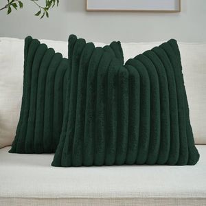 2pcs green stripped pattern corduroy fibre filled throw pillows