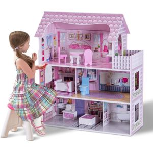 Children’s Wooden Doll House – Strong Wood Pretend Play Set