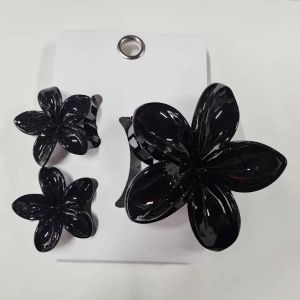 Black Flower Hair Claw Clips Set