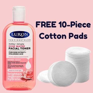 Luron Soothing + Anti-aging ROSE WATER FACIAL TONER 210ml + FREE 10-Piece Cotton Pads- For normal to dry skin