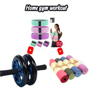  Abs roller waist trainer + Yoga mat + resistance band+/ home workout combo