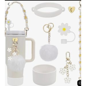 Mug WHITE Stanley Cup Accessories Kit with Decorative Charm & Straw Cover Set(cup not included)