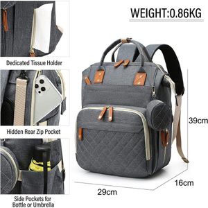 Diaper bag with changing table, waterproof 3-in-1 baby diaper backpack, with foldable changing mat, large capacity travel backpack, suitable for both boys and girls - Dark Gray