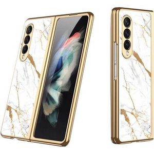 Samsung Galaxy Z Fold4 Gold Line White Design Marble Case Cover