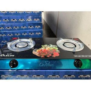 Olelon 2-Burner Glass Top Gas Stove with Tempered Glass Surface Automatic Ignition System Efficient Whirlwind Burners Durable Energy-Saving Kitchen Cooker for Home Use