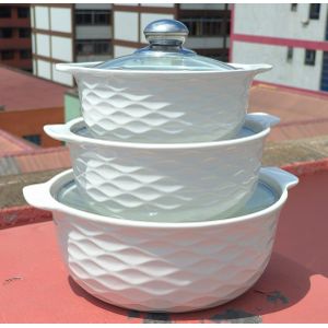 3pcs Ceramic Casserole Serving Dishes With Glass Lids – Heat-Resistant (3L, 2L, 1L)