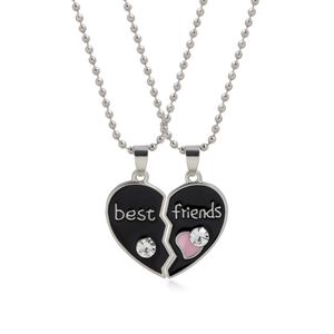 2PCs Broken Heart Pendant Best Friends Necklace Matching Heart