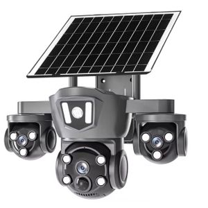 Solar CCTV camera 4G triple lens cctv camera with floodlight  2 in 1 Solar WiFi Security Camera with LED Street Light 360 Degree View Human Motion Tracking Outdoor Plug-in Free Home Support