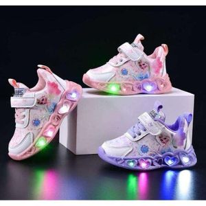 Kid Girls LED Shoes Light Up Trainers Elsa Shoes Girls Children Glitter Shoes Flashing Low Top Sneakers Flashing Shoes Girls