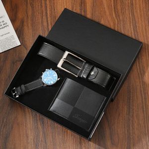 4pcs Men's Watch + Belt + Wallet + Exquisite Gift Box Set