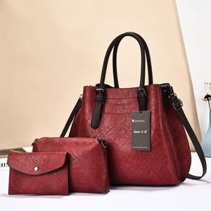 Marroon Leather 3 in 1 Bucket Bag Ladies Official Handbags Women Set bags