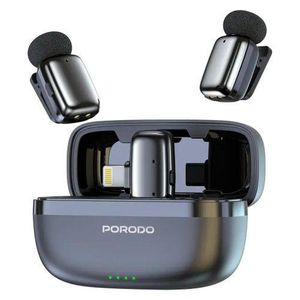 Porodo  Wireless Lavalier Microphones Lightning, 2.4GHz Wireless Clip-On Mic System for iPhone, Noise Reduction, Low Latency, Plug & Play, Long Battery Life, Black