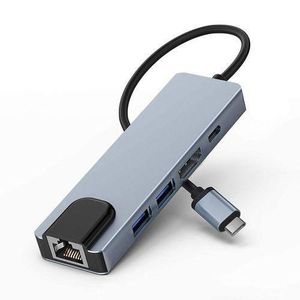 USB Splitter Multi 4K HDMI-compatible USB RJ45 Ethernet Port USB C PD Charging Multiport Adapter 5 IN 1 Type C To HD