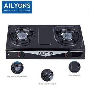 AILYONS Auto Ignition Stainless Steel Gas Stove Two Burner 