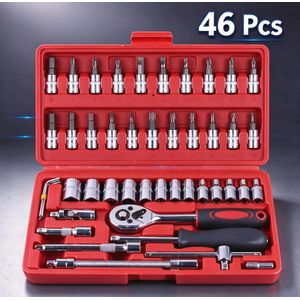 46pcs 1/4 Inch Drive Socket Ratchet Wrench Set Multi-Functional Auto Motorcycle Repair Tool Kit