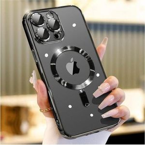 Black Luxury Electroplate Magnetic Charging Clear/Transparent Phone Case Cover For IPhone 14 Pro Max