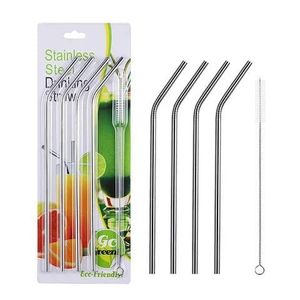4 pcs straw Reusable Metal Drinking Straws 304 Stainless Steel Sturdy Bent Straight Drinks Straw with Cleaning Brush Bar Party Accessory - comes with a cleaning brush