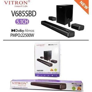 Vitron V685SBD 5.1CH soundbar system Dolby Atmos Audio Deep Bass LED display 22500W, BLACK