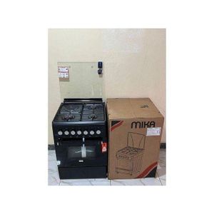 Mika 58x58cm Standing Cooker - 3 Gas Burners, 1 Rapid Hot Plate, Electric Oven, Button Ignition, Matt Black - FREE Pipe, Regulator, Clips