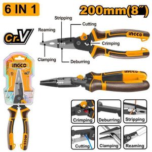 Ingco HMFLNP28200 6-in-1 Multi-function long nose pliers Size: 8""/200mm