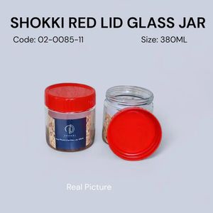 Shokki Airtight red lid glass jar 380ml