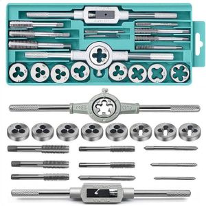Metric Tap and Die Set Thread Tool -20pcs Threading Tap & Die Set M3-M12,Metric Sizes,Tap & Dies With Tap Wrench & Round Die Handle Complete Set