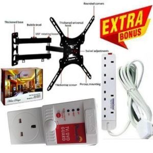 Home Best ROYAL QUALITY & HEAVY DUTY FULL MOTION 360 DEGREE TV MOUNT - 14 INCH -55 INCH TILT ROTATING WALL MOUNT BRACKET + EXTRA BONUS TV GUARD SURGE POWER PROTECTOR & 4 WAY POWER EXTENSION CABLE SOCKET