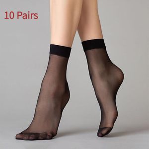 10 Pairs Women's Short Sheer Socks Ladies Silk Stockings Thin Crystal Socks Liner Transparent Thin Silk Ankle